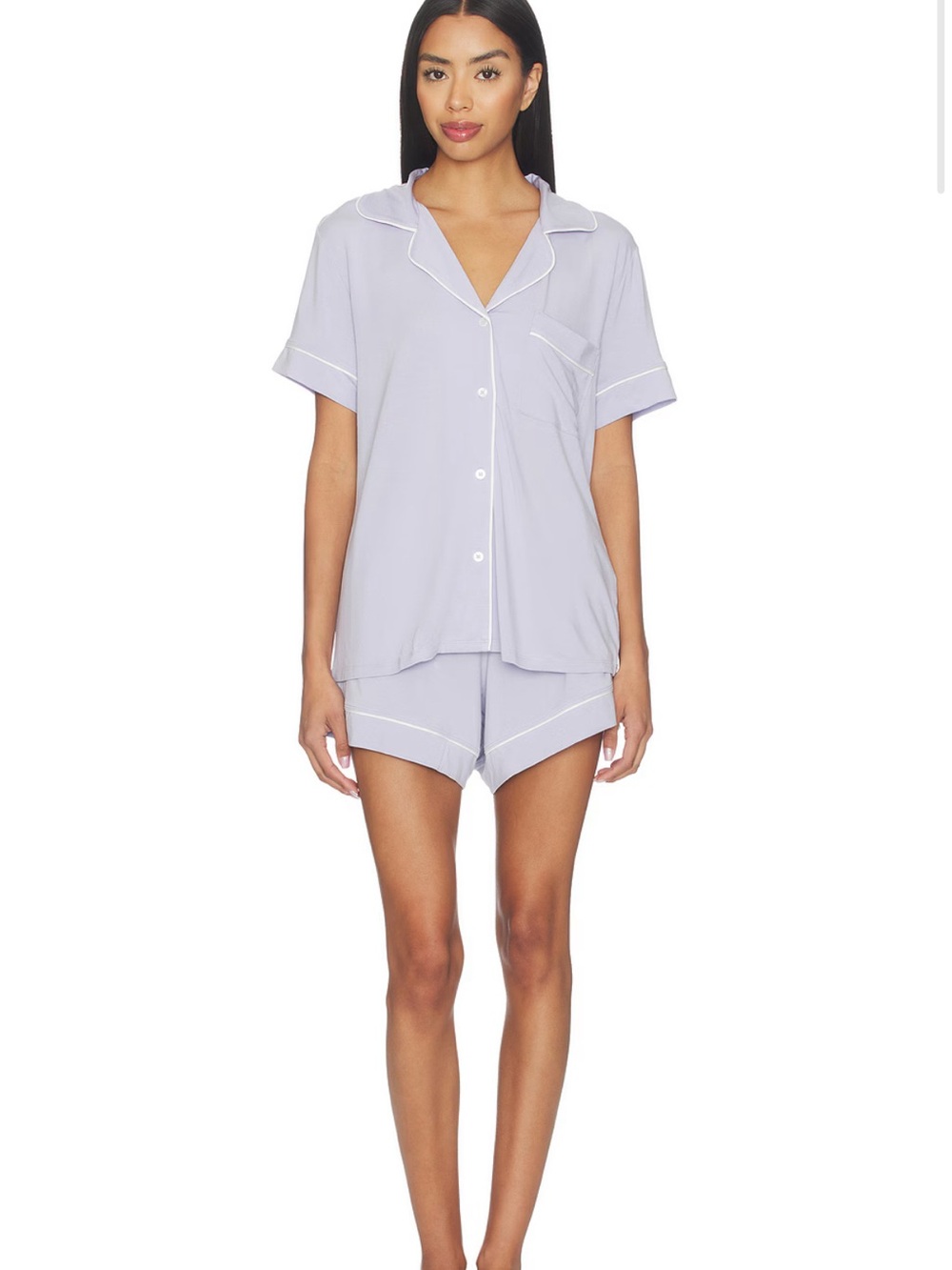 REVOLVE EBERJEY Gisele Short Sleeve Pajama Set Lavender Dust Ivory Piping XS